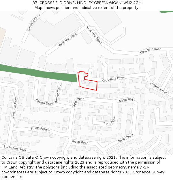 37, CROSSFIELD DRIVE, HINDLEY GREEN, WIGAN, WN2 4GH: Location map and indicative extent of plot