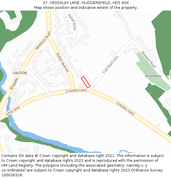 37, CROSSLEY LANE, HUDDERSFIELD, HD5 9SX: Location map and indicative extent of plot