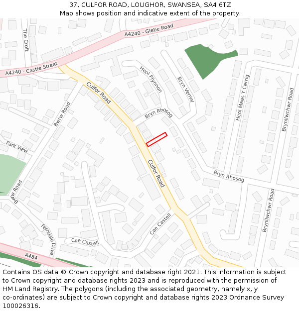 37, CULFOR ROAD, LOUGHOR, SWANSEA, SA4 6TZ: Location map and indicative extent of plot