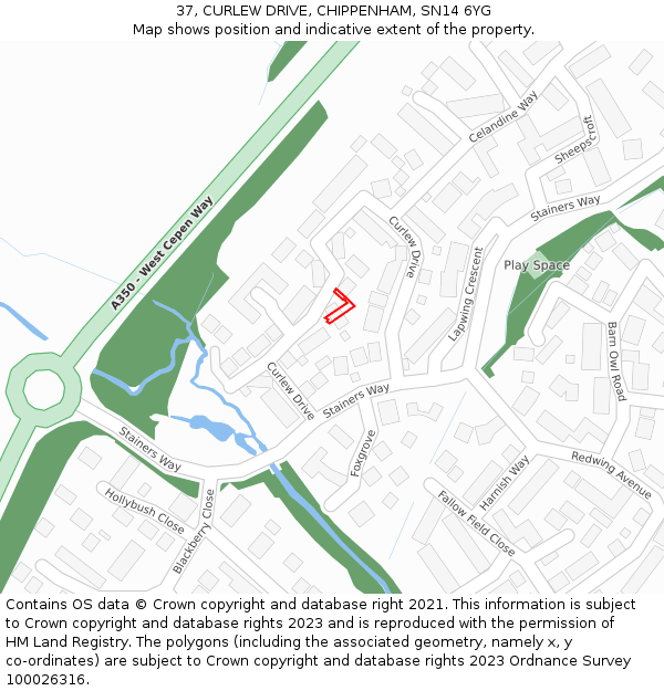 37, CURLEW DRIVE, CHIPPENHAM, SN14 6YG: Location map and indicative extent of plot