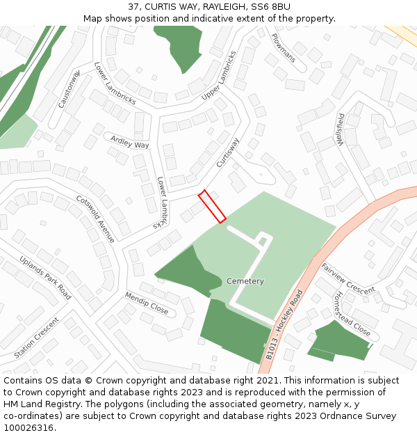 37, CURTIS WAY, RAYLEIGH, SS6 8BU: Location map and indicative extent of plot