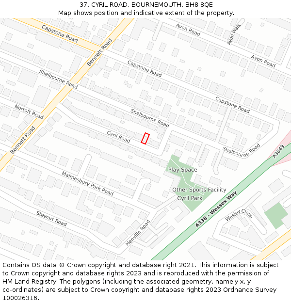 37, CYRIL ROAD, BOURNEMOUTH, BH8 8QE: Location map and indicative extent of plot