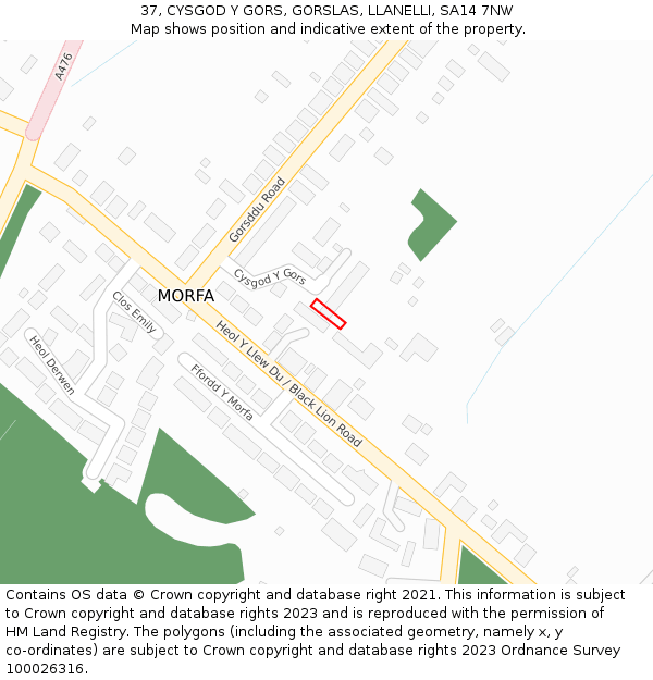 37, CYSGOD Y GORS, GORSLAS, LLANELLI, SA14 7NW: Location map and indicative extent of plot