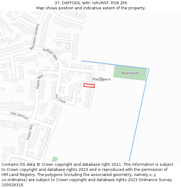 37, DAFFODIL WAY, HAVANT, PO9 2FA: Location map and indicative extent of plot