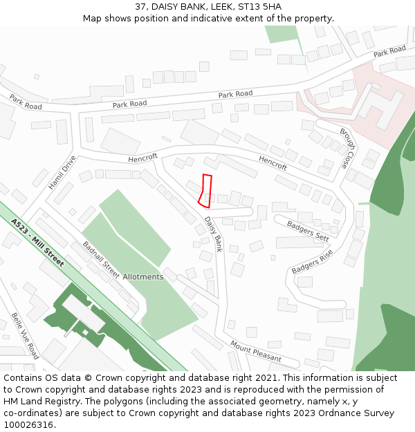 37, DAISY BANK, LEEK, ST13 5HA: Location map and indicative extent of plot