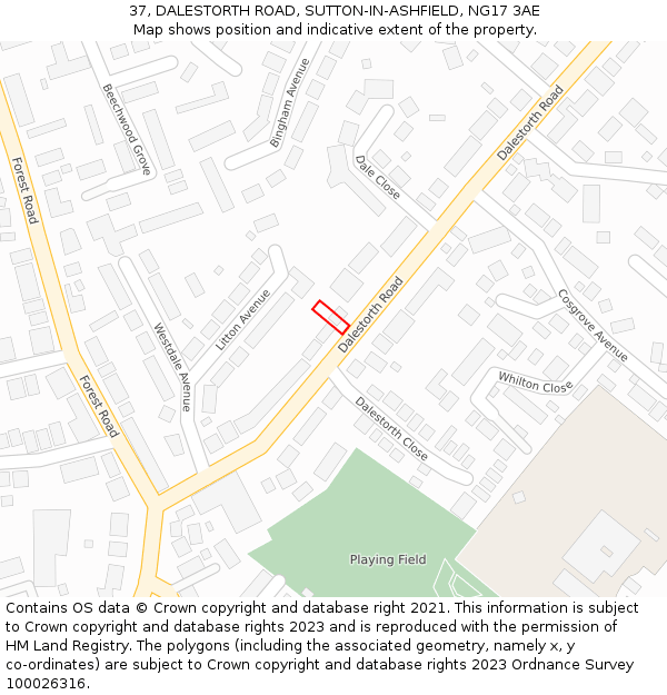 37, DALESTORTH ROAD, SUTTON-IN-ASHFIELD, NG17 3AE: Location map and indicative extent of plot