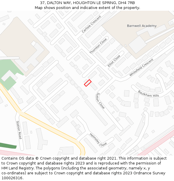 37, DALTON WAY, HOUGHTON LE SPRING, DH4 7RB: Location map and indicative extent of plot