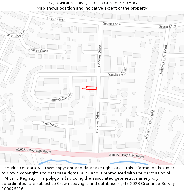 37, DANDIES DRIVE, LEIGH-ON-SEA, SS9 5RG: Location map and indicative extent of plot