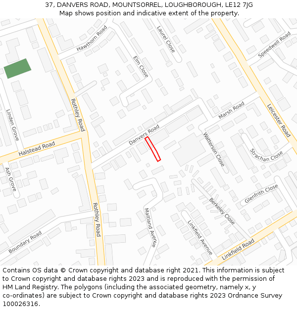 37, DANVERS ROAD, MOUNTSORREL, LOUGHBOROUGH, LE12 7JG: Location map and indicative extent of plot