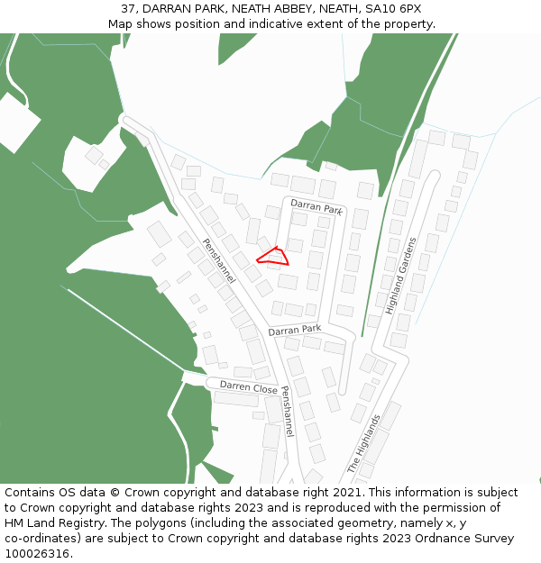 37, DARRAN PARK, NEATH ABBEY, NEATH, SA10 6PX: Location map and indicative extent of plot