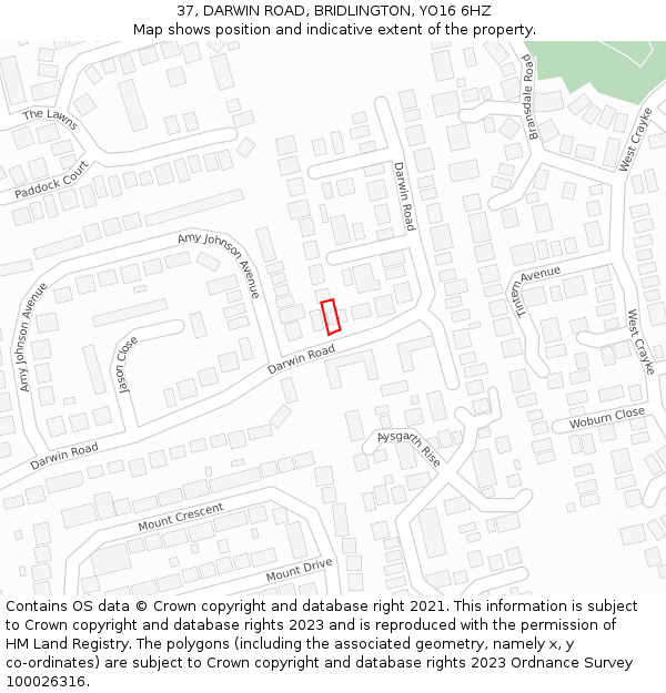 37, DARWIN ROAD, BRIDLINGTON, YO16 6HZ: Location map and indicative extent of plot