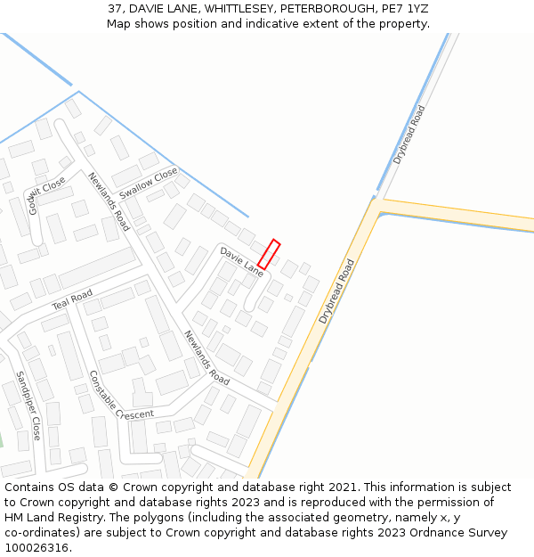 37, DAVIE LANE, WHITTLESEY, PETERBOROUGH, PE7 1YZ: Location map and indicative extent of plot