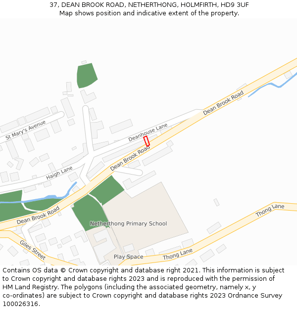 37, DEAN BROOK ROAD, NETHERTHONG, HOLMFIRTH, HD9 3UF: Location map and indicative extent of plot