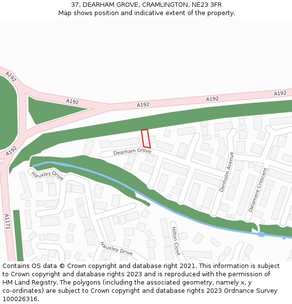 37, DEARHAM GROVE, CRAMLINGTON, NE23 3FR: Location map and indicative extent of plot