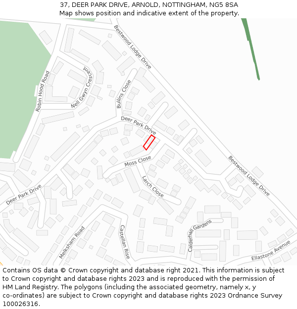 37, DEER PARK DRIVE, ARNOLD, NOTTINGHAM, NG5 8SA: Location map and indicative extent of plot