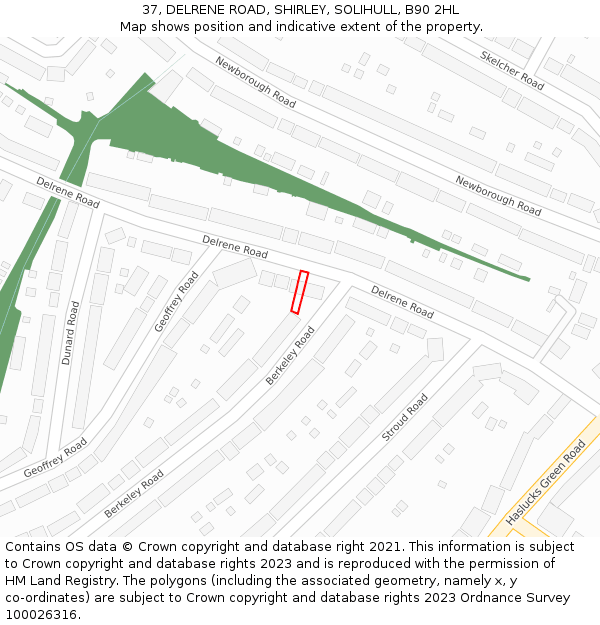 37, DELRENE ROAD, SHIRLEY, SOLIHULL, B90 2HL: Location map and indicative extent of plot