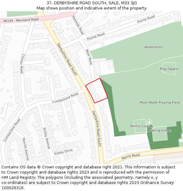 37, DERBYSHIRE ROAD SOUTH, SALE, M33 3JG: Location map and indicative extent of plot