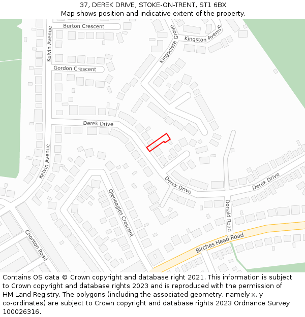 37, DEREK DRIVE, STOKE-ON-TRENT, ST1 6BX: Location map and indicative extent of plot