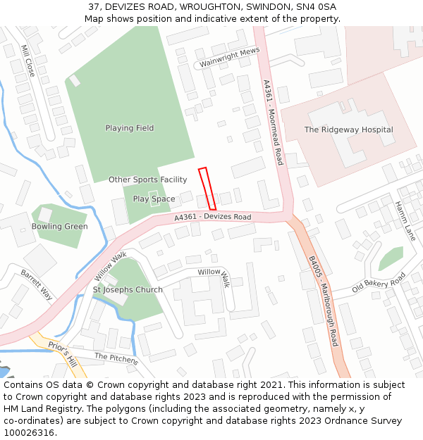 37, DEVIZES ROAD, WROUGHTON, SWINDON, SN4 0SA: Location map and indicative extent of plot