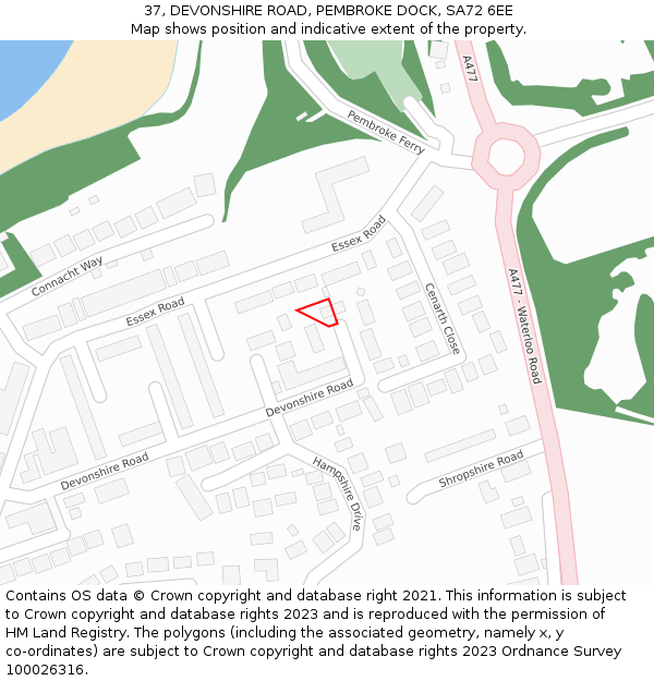 37, DEVONSHIRE ROAD, PEMBROKE DOCK, SA72 6EE: Location map and indicative extent of plot