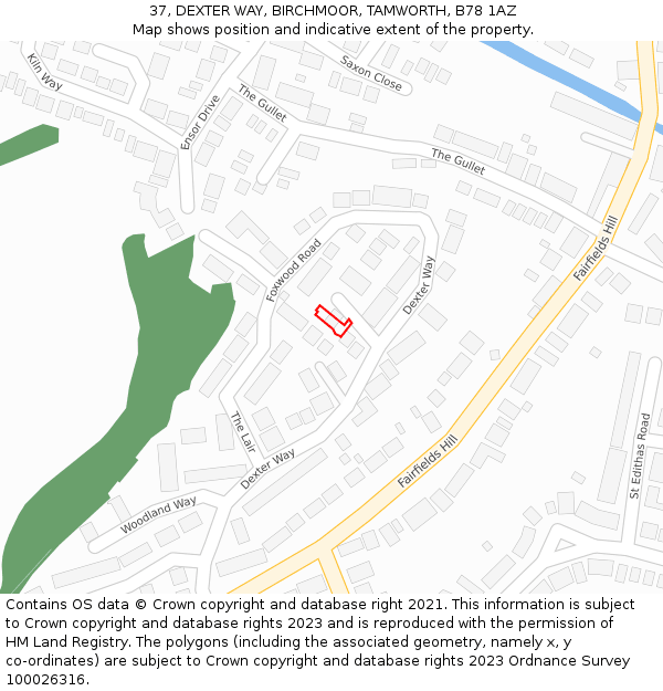 37, DEXTER WAY, BIRCHMOOR, TAMWORTH, B78 1AZ: Location map and indicative extent of plot