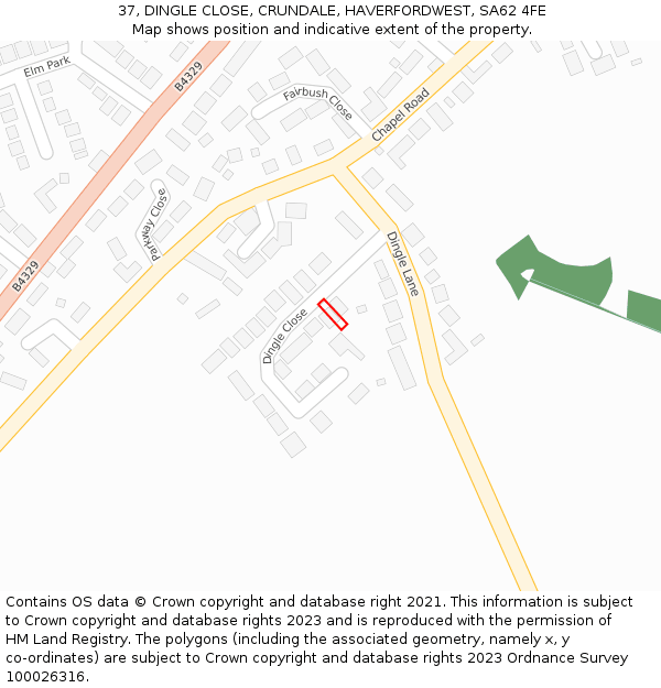 37, DINGLE CLOSE, CRUNDALE, HAVERFORDWEST, SA62 4FE: Location map and indicative extent of plot