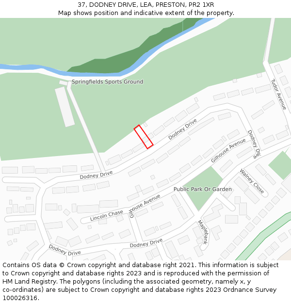 37, DODNEY DRIVE, LEA, PRESTON, PR2 1XR: Location map and indicative extent of plot