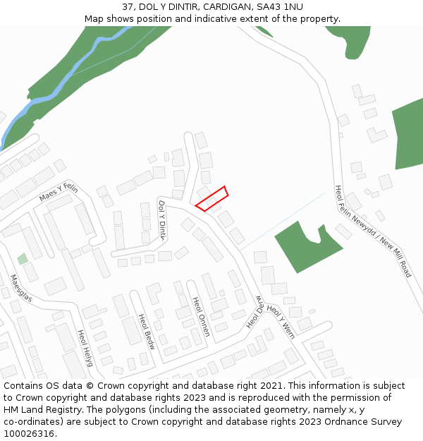 37, DOL Y DINTIR, CARDIGAN, SA43 1NU: Location map and indicative extent of plot