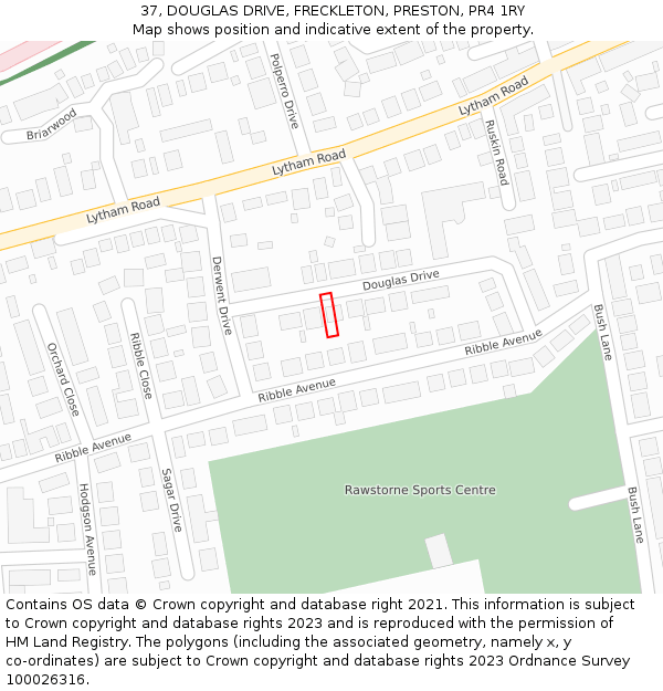 37, DOUGLAS DRIVE, FRECKLETON, PRESTON, PR4 1RY: Location map and indicative extent of plot