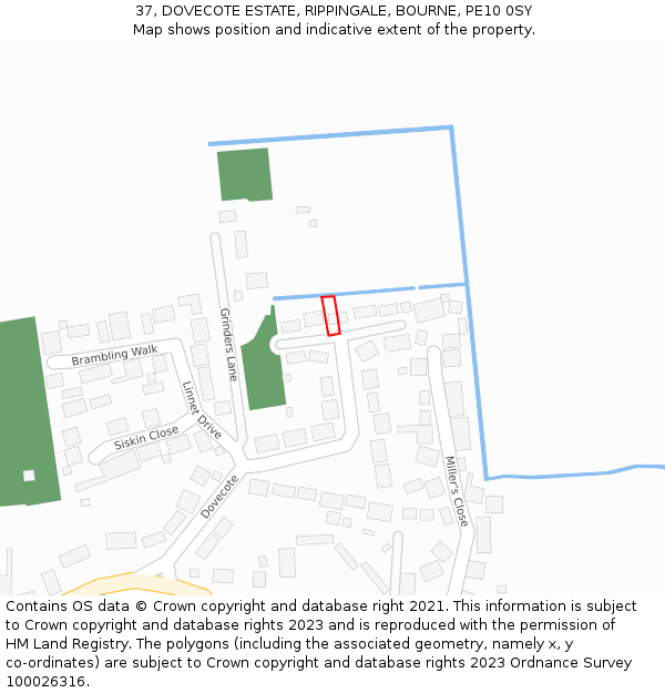 37, DOVECOTE ESTATE, RIPPINGALE, BOURNE, PE10 0SY: Location map and indicative extent of plot