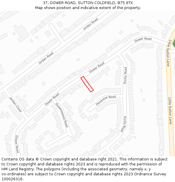 37, DOWER ROAD, SUTTON COLDFIELD, B75 6TX: Location map and indicative extent of plot