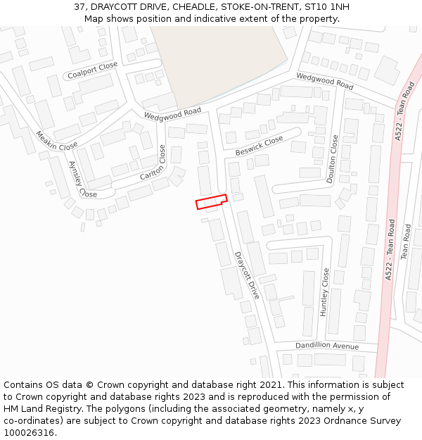 37, DRAYCOTT DRIVE, CHEADLE, STOKE-ON-TRENT, ST10 1NH: Location map and indicative extent of plot