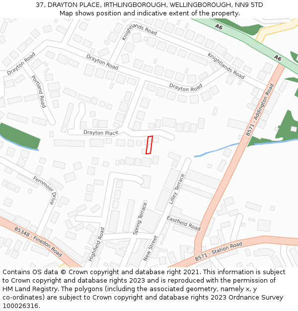 37, DRAYTON PLACE, IRTHLINGBOROUGH, WELLINGBOROUGH, NN9 5TD: Location map and indicative extent of plot