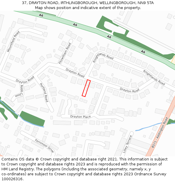 37, DRAYTON ROAD, IRTHLINGBOROUGH, WELLINGBOROUGH, NN9 5TA: Location map and indicative extent of plot