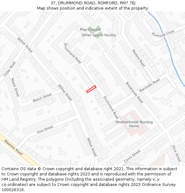 37, DRUMMOND ROAD, ROMFORD, RM7 7EJ: Location map and indicative extent of plot