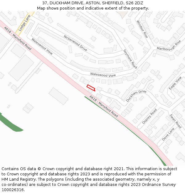 37, DUCKHAM DRIVE, ASTON, SHEFFIELD, S26 2DZ: Location map and indicative extent of plot