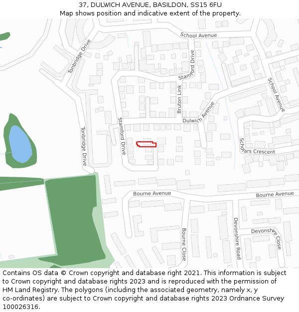 37, DULWICH AVENUE, BASILDON, SS15 6FU: Location map and indicative extent of plot