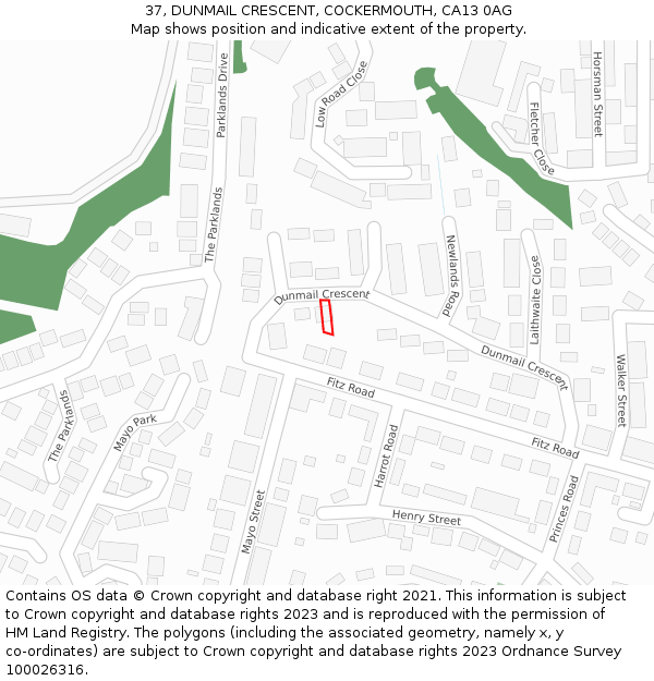 37, DUNMAIL CRESCENT, COCKERMOUTH, CA13 0AG: Location map and indicative extent of plot