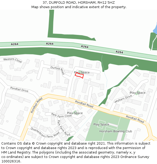 37, DURFOLD ROAD, HORSHAM, RH12 5HZ: Location map and indicative extent of plot