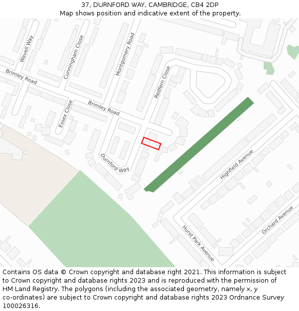 37, DURNFORD WAY, CAMBRIDGE, CB4 2DP: Location map and indicative extent of plot