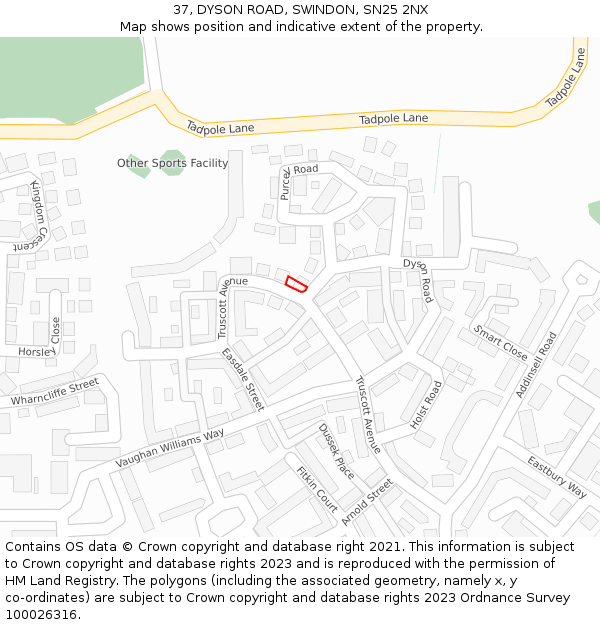 37, DYSON ROAD, SWINDON, SN25 2NX: Location map and indicative extent of plot