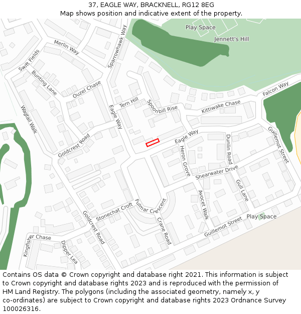 37, EAGLE WAY, BRACKNELL, RG12 8EG: Location map and indicative extent of plot