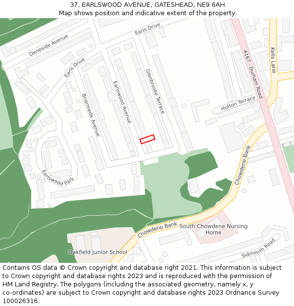 37, EARLSWOOD AVENUE, GATESHEAD, NE9 6AH: Location map and indicative extent of plot