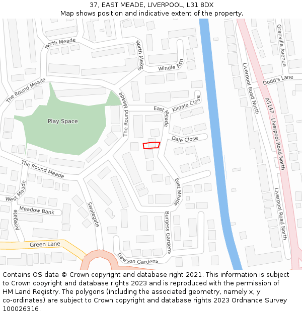 37, EAST MEADE, LIVERPOOL, L31 8DX: Location map and indicative extent of plot