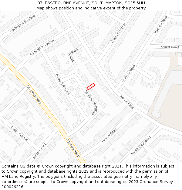 37, EASTBOURNE AVENUE, SOUTHAMPTON, SO15 5HU: Location map and indicative extent of plot