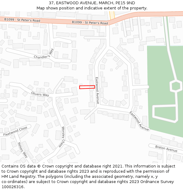 37, EASTWOOD AVENUE, MARCH, PE15 9ND: Location map and indicative extent of plot