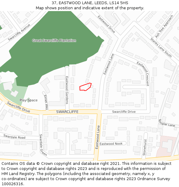 37, EASTWOOD LANE, LEEDS, LS14 5HS: Location map and indicative extent of plot