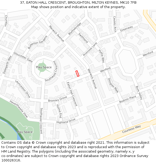 37, EATON HALL CRESCENT, BROUGHTON, MILTON KEYNES, MK10 7FB: Location map and indicative extent of plot