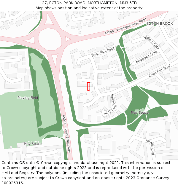 37, ECTON PARK ROAD, NORTHAMPTON, NN3 5EB: Location map and indicative extent of plot