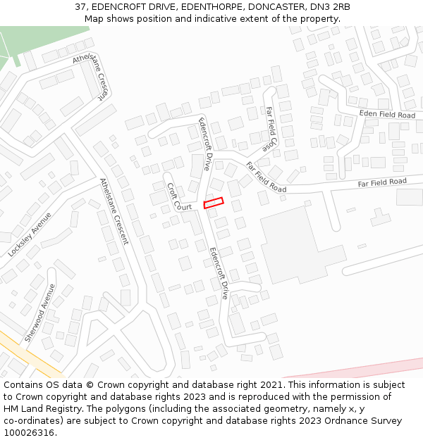 37, EDENCROFT DRIVE, EDENTHORPE, DONCASTER, DN3 2RB: Location map and indicative extent of plot